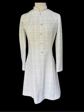 1960s/70s A-Line Gray Metallic Plaid Poly Knit Dress‎